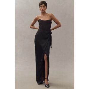 V. Chapman Black June Corset Jacquard Front-Slit Gown Sz 8 NWT